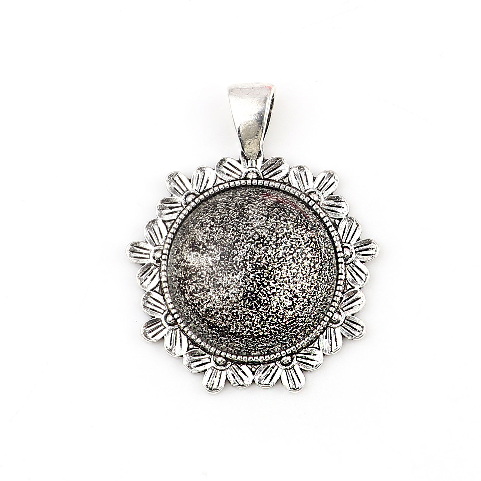 Picture of Zinc Based Alloy & Acrylic Pendants Round Disc Antique Silver Color 46mm x 37mm, 5 PCs