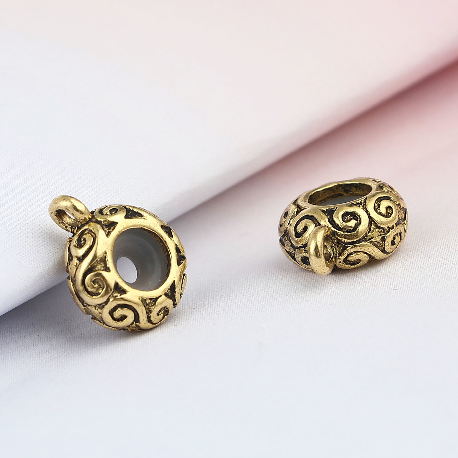 Imagen de Zamak Estilo Europeo Cuentas Espaciadoras de Tapón con Núcleo de Goma Cuentas Ronda Oro antiguo 14mm x 11mm , 10 Unidades