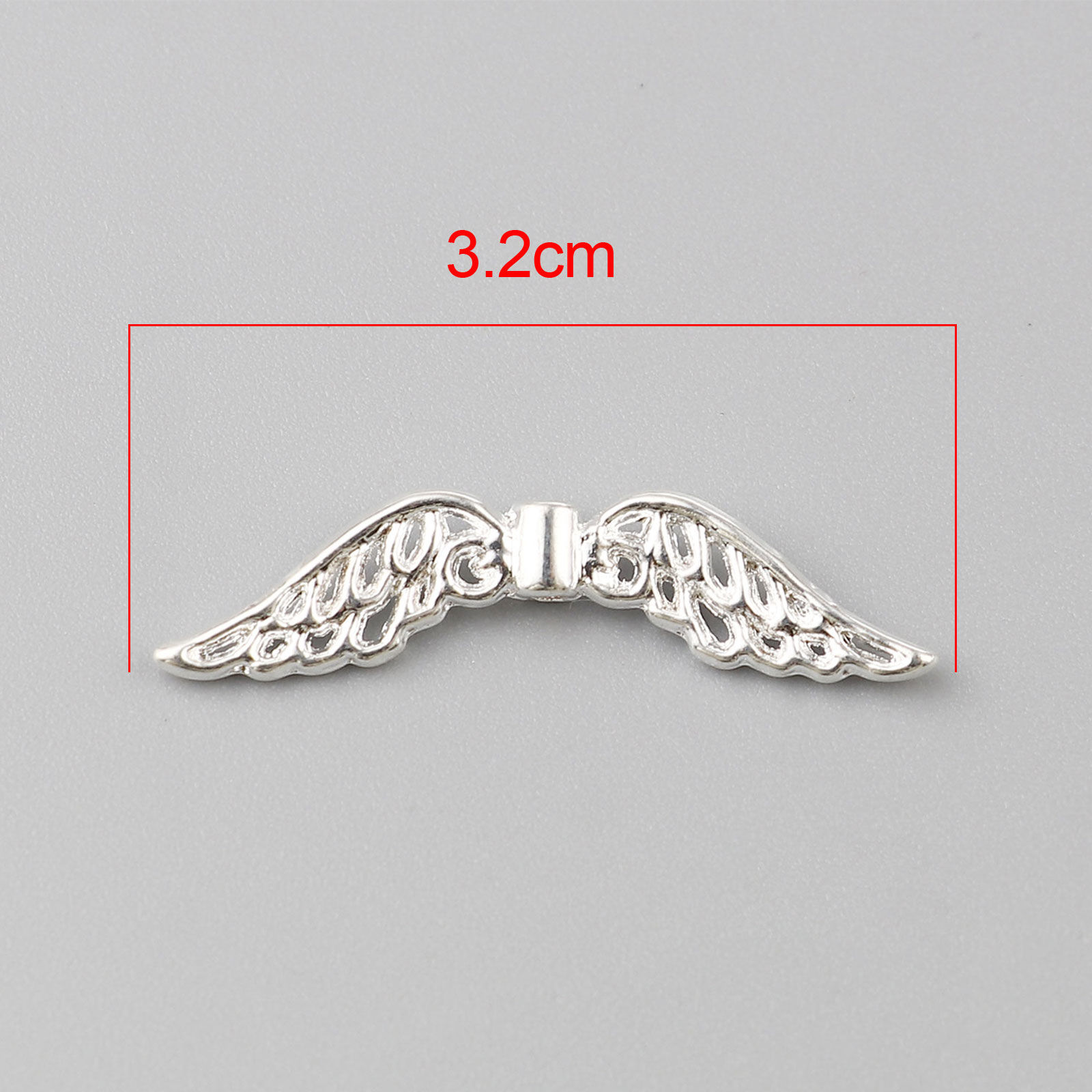 Picture of Zinc Based Alloy Spacer Beads Wing Silver Plated About 32mm x 8mm, Hole: Approx 1.4mm, 100 PCs