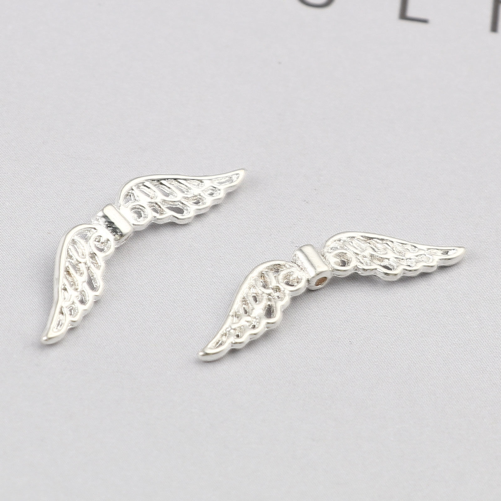 Picture of Zinc Based Alloy Spacer Beads Wing Silver Plated About 32mm x 8mm, Hole: Approx 1.4mm, 100 PCs