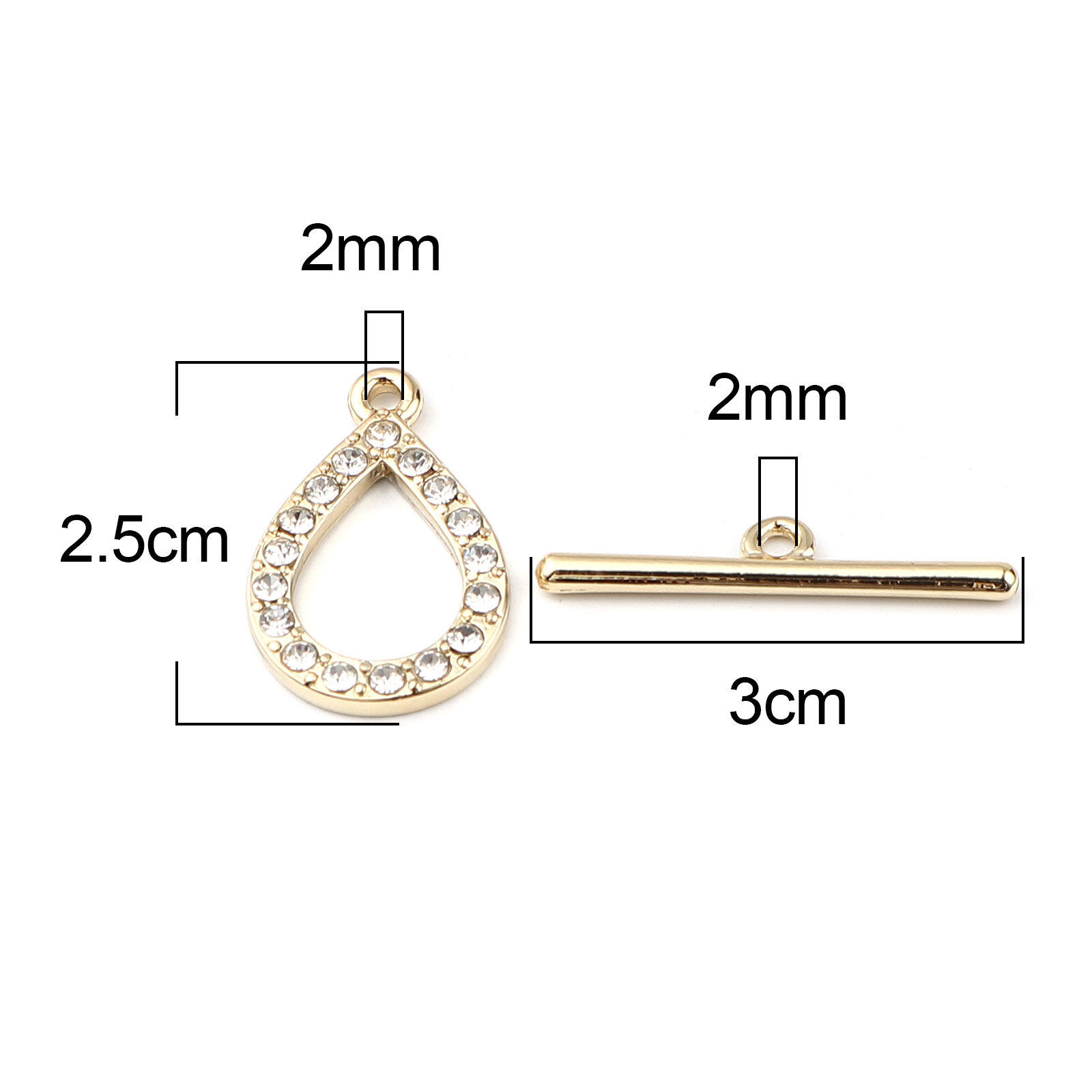 Picture of Zinc Based Alloy Toggle Clasps Drop Real Gold Plated Clear Rhinestone 30mm x 6mm 25mm x 17mm, 2 Sets