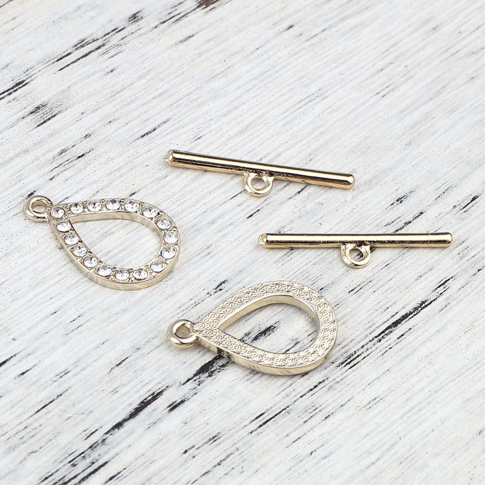 Picture of Zinc Based Alloy Toggle Clasps Drop Real Gold Plated Clear Rhinestone 30mm x 6mm 25mm x 17mm, 2 Sets