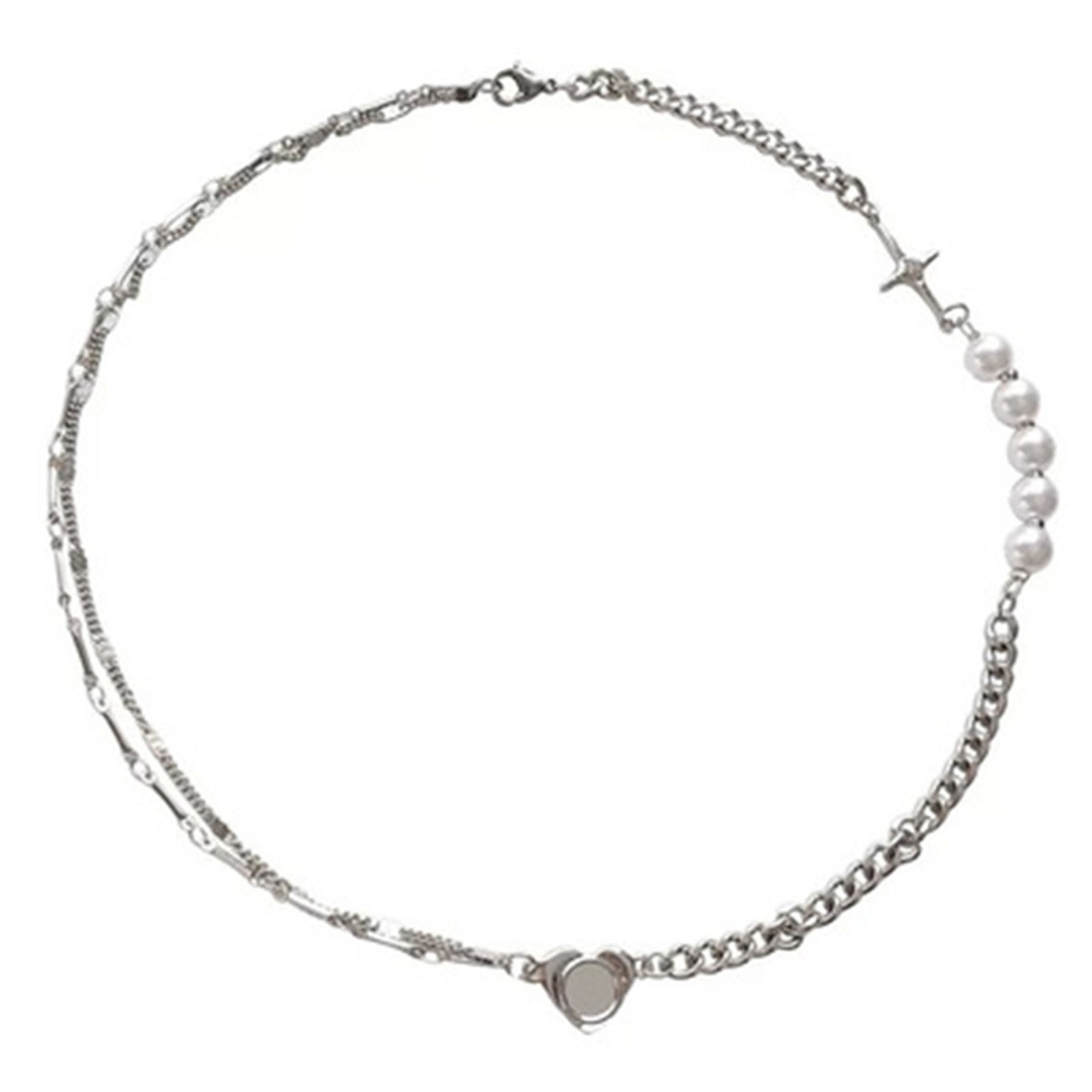 Imagen de Acrílico Collares Corazón Tono de Plata Imitación de perla 49cm longitud, 1 Unidad
