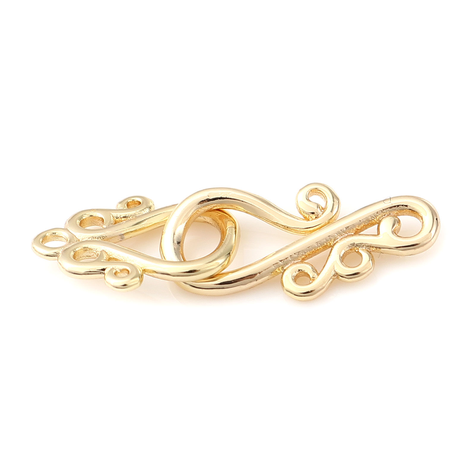 Picture of Brass Hook Clasps Irregular 18K Real Gold Plated 32mm x 10mm, 2 PCs