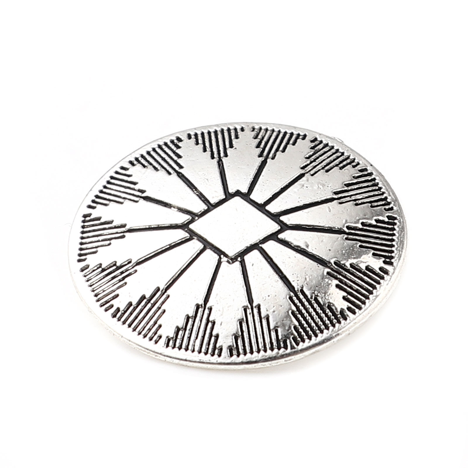 Bild von Zinklegierung Metall Ösenknöpfe Oval Antiksilber Geschnitzte Muster Geschnitzt 25mm x 22mm, 30 Stück