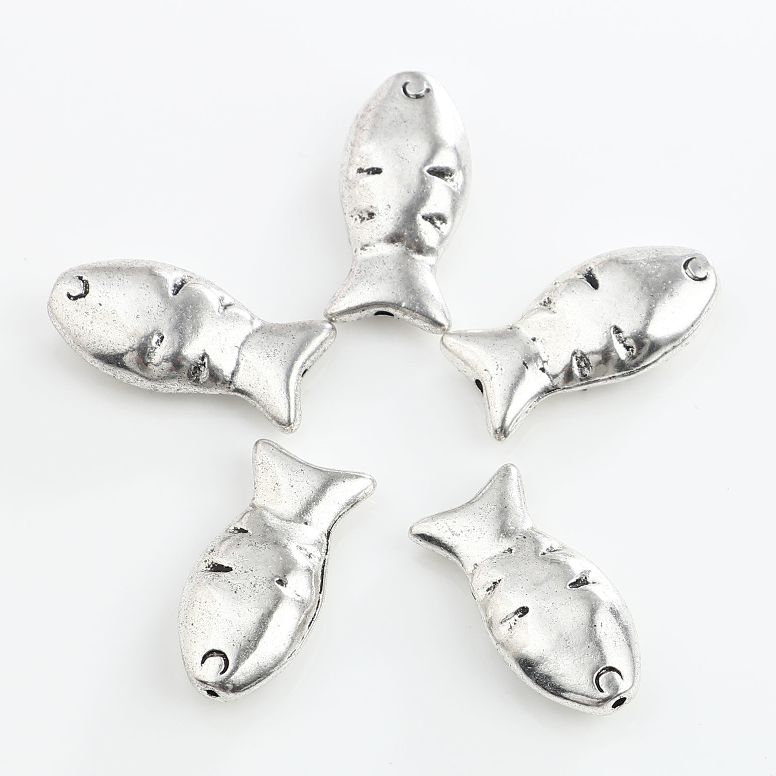 Picture of Zinc Based Alloy Spacer Beads Fish Animal Antique Silver Color About 23mm x 11mm, Hole: Approx 1mm, 10 PCs
