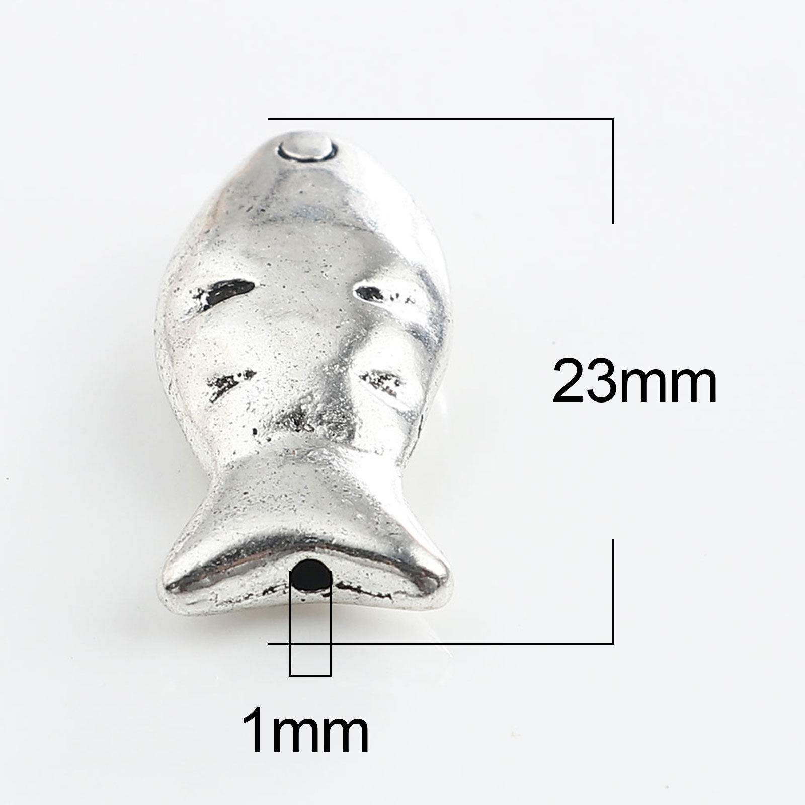 Picture of Zinc Based Alloy Spacer Beads Fish Animal Antique Silver Color About 23mm x 11mm, Hole: Approx 1mm, 10 PCs