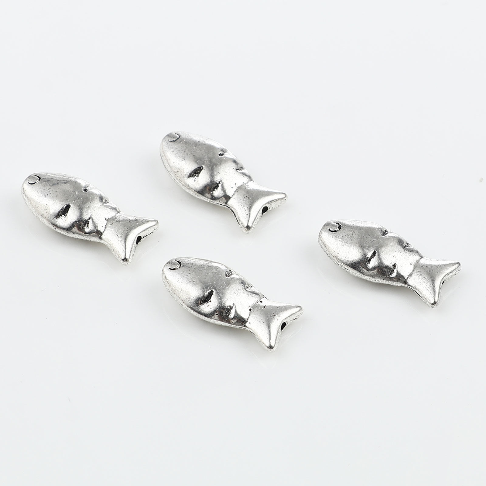 Picture of Zinc Based Alloy Spacer Beads Fish Animal Antique Silver Color About 23mm x 11mm, Hole: Approx 1mm, 10 PCs