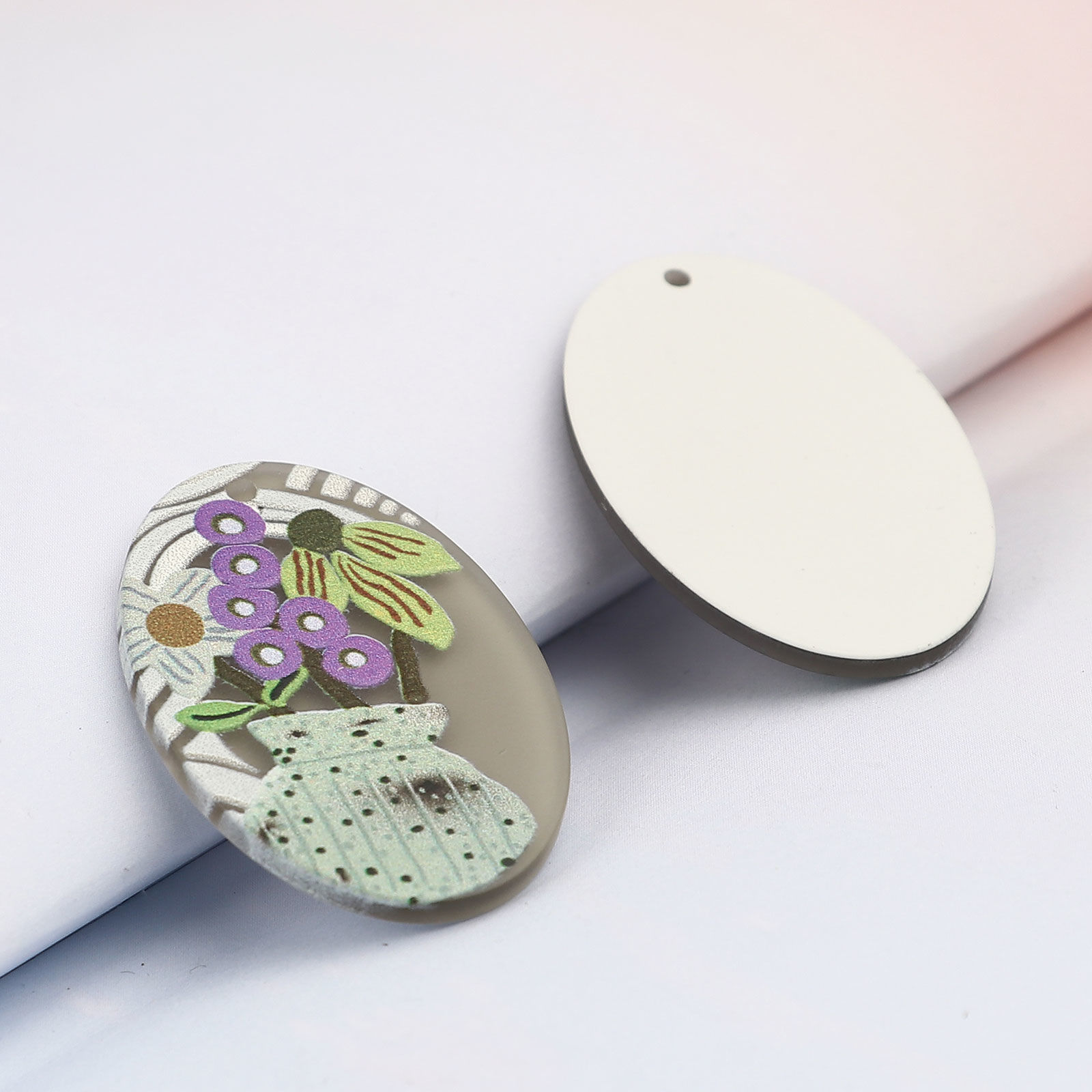 Picture of 5 PCs Resin Pendants Oval Flower Multicolor 3.7cm x 2.4cm