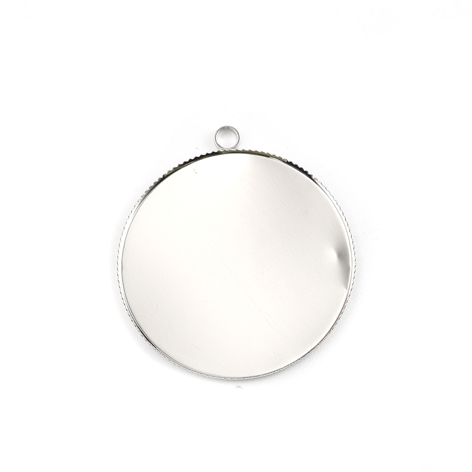 Picture of Brass Cabochon Settings Pendants Round Disc Silver Tone (Fit 3.5cm) 4cm x 3.6cm, 10 PCs