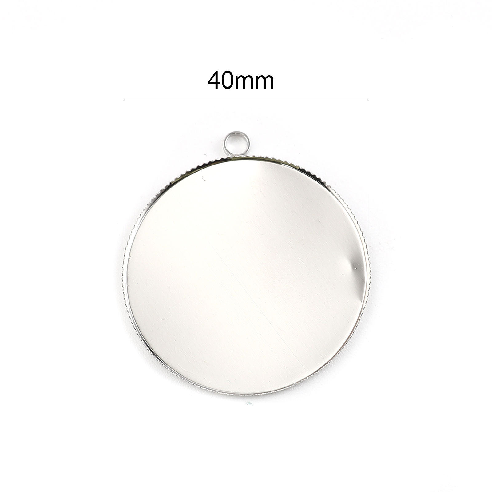 Picture of Brass Cabochon Settings Pendants Round Disc Silver Tone (Fit 3.5cm) 4cm x 3.6cm, 10 PCs