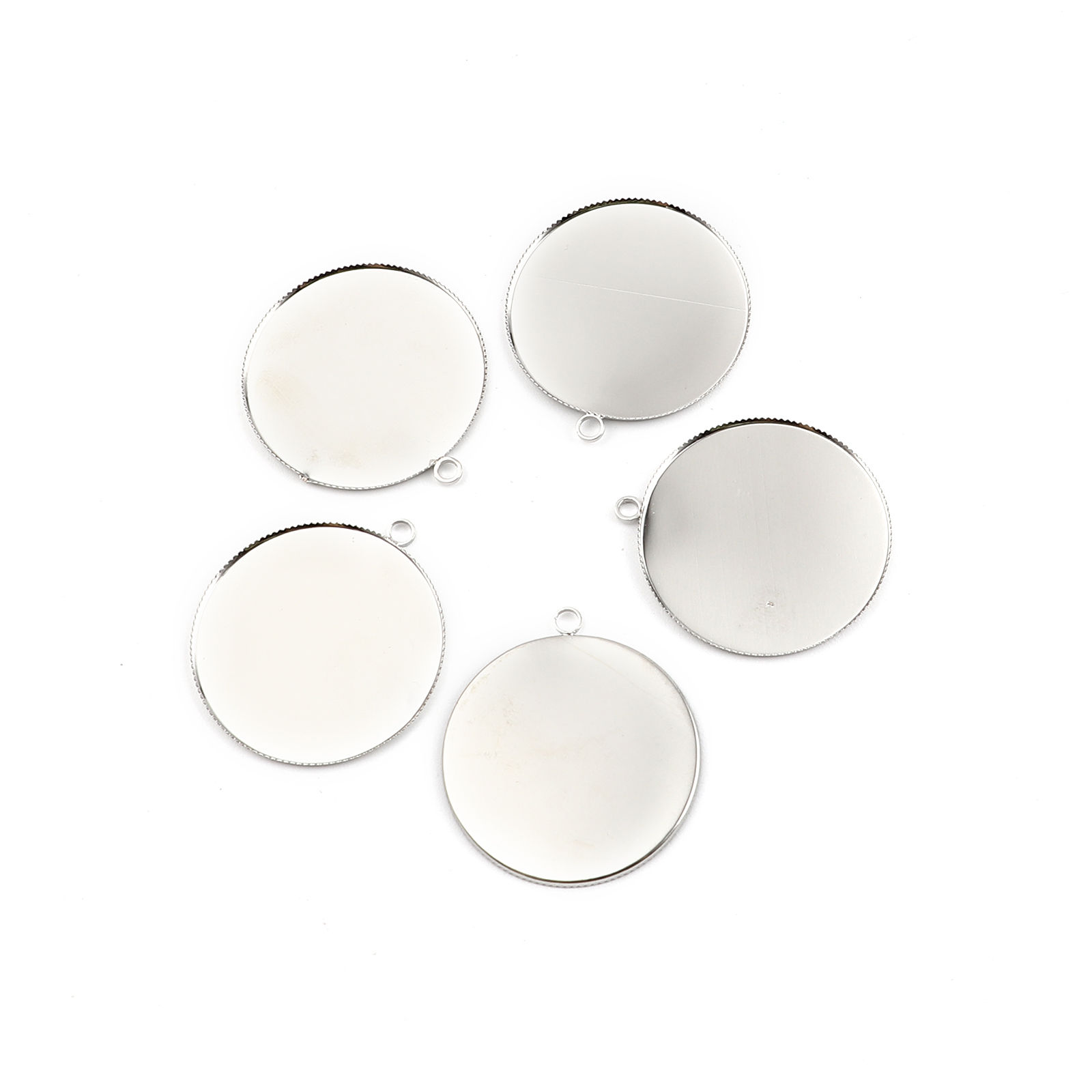 Picture of Brass Cabochon Settings Pendants Round Disc Silver Tone (Fit 3.5cm) 4cm x 3.6cm, 10 PCs