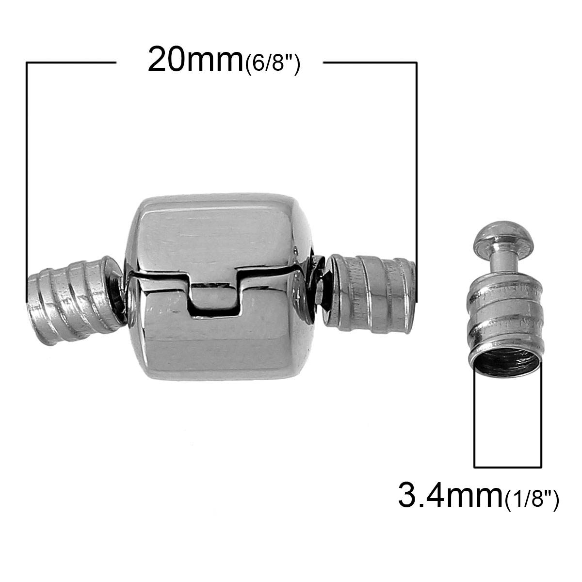 Picture of 304 Stainless Steel Stopper Clip Lock Bead Fit European Style Charm Bracelet Necklace Cylinder Silver Tone Screw 20mm x 10mm, 1 Piece
