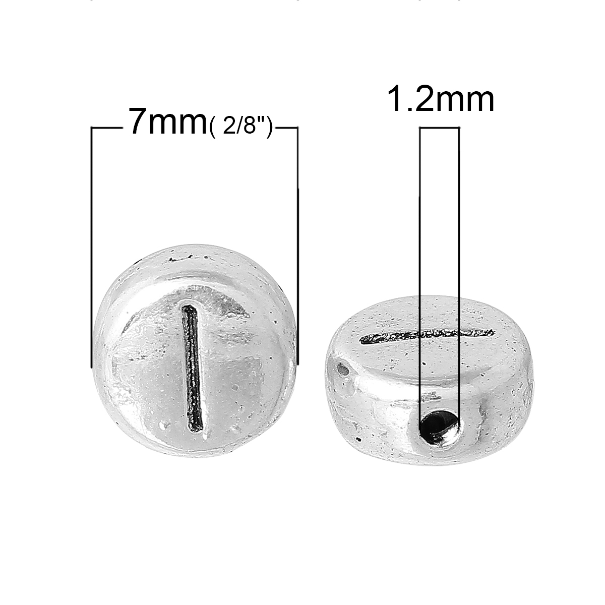 Picture of Spacer Beads Round Antique Silver Color Letter "I" Pattern Carved About 7mm Dia, Hole:Approx 1.2mm, 100 PCs