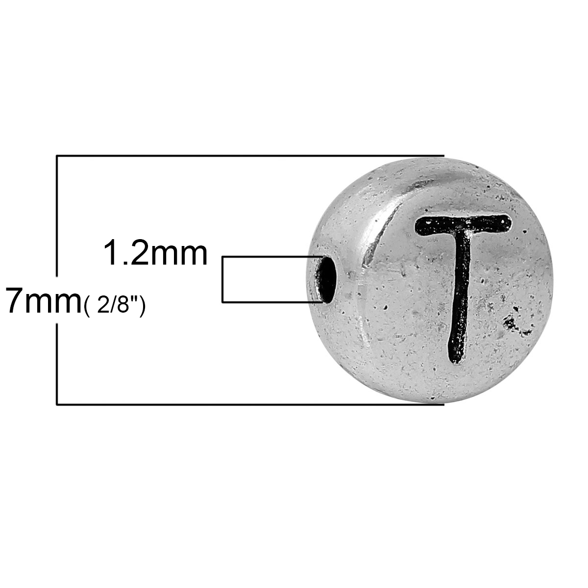 Picture of Spacer Beads Round Antique Silver Color Letter "T" Pattern Carved About 7mm Dia, Hole:Approx 1.2mm, 100 PCs