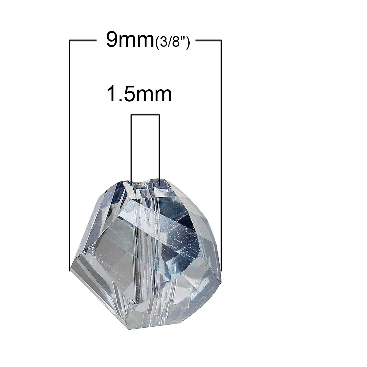 Picture of Glass Loose Beads Irregular Light blue Transparent Faceted About 10mm x 9mm, Hole: Approx 1.5mm, 30 PCs
