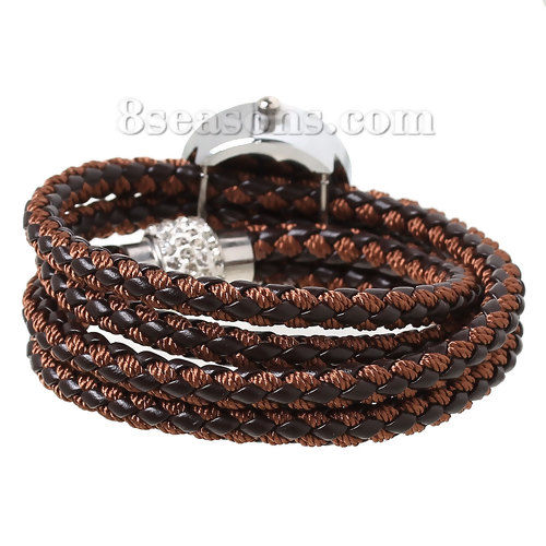 Изображение Wrap Часы С батареей , Настоящая кожа Круглые Коричневый, 39.5cm длина, 1 ШТ