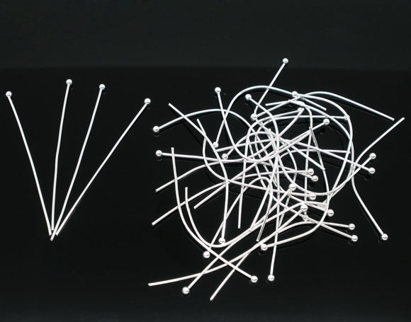 Imagen de Alfileres de cabeza de bola Aleación de Argentado,45mm de longitud 0.7mm (24 gauge) (21 gauge), 300 Unidades