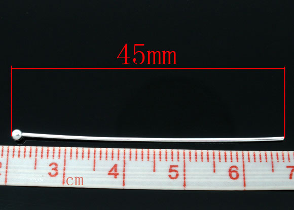 Imagen de Alfileres de cabeza de bola Aleación de Argentado,45mm de longitud 0.7mm (24 gauge) (21 gauge), 300 Unidades