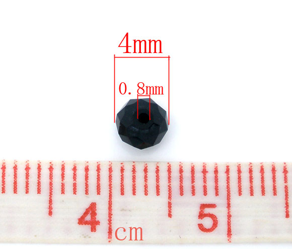 Imagen de Cuentas Flojas Cristal Vidrio de Plano Redondo,Facetas Negro 4mm Diámetro, Agujero: acerca de 0.8mm, 200 Unidades