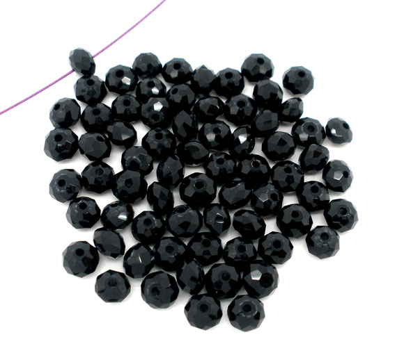 Imagen de Cuentas Flojas Cristal Vidrio de Plano Redondo,Facetas Negro 4mm Diámetro, Agujero: acerca de 0.8mm, 200 Unidades