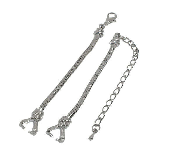 Picture of Copper Watch Chain For Watch Face Silver Tone 8cm(3 1/8") 9cm(3 1/2") long, 2 Sets