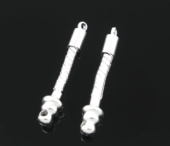 Picture of Copper European Style Snake Chain Dangle Earring Components Silver Plated 30mm long, 10 PCs