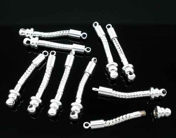 Picture of Copper European Style Snake Chain Dangle Earring Components Silver Plated 30mm long, 10 PCs