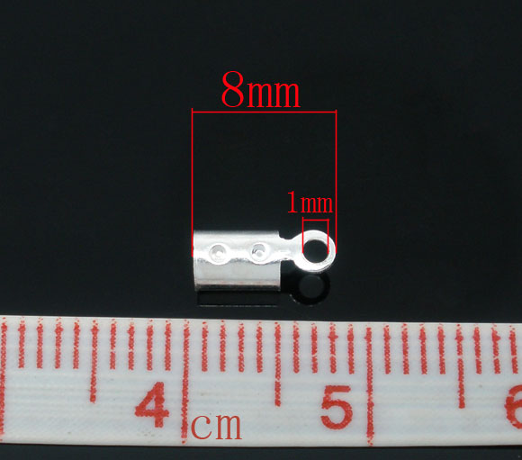 Picture of 300 PCs Brass End Caps For Necklace Bracelet Jewelry Making Cylinder Silver Plated (Fits 2mm Cord) 8mm x 3mm
