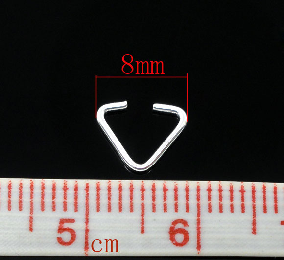 Picture of 500 PCs 8mm x 6mm, 0.6mm(23 gauge) Brass Open Jump Rings Findings For Jewelry Making Silver Plated Triangle