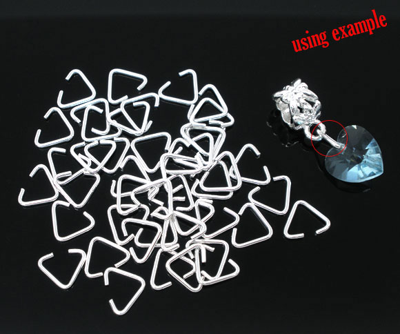 Picture of 500 PCs 8mm x 6mm, 0.6mm(23 gauge) Brass Open Jump Rings Findings For Jewelry Making Silver Plated Triangle