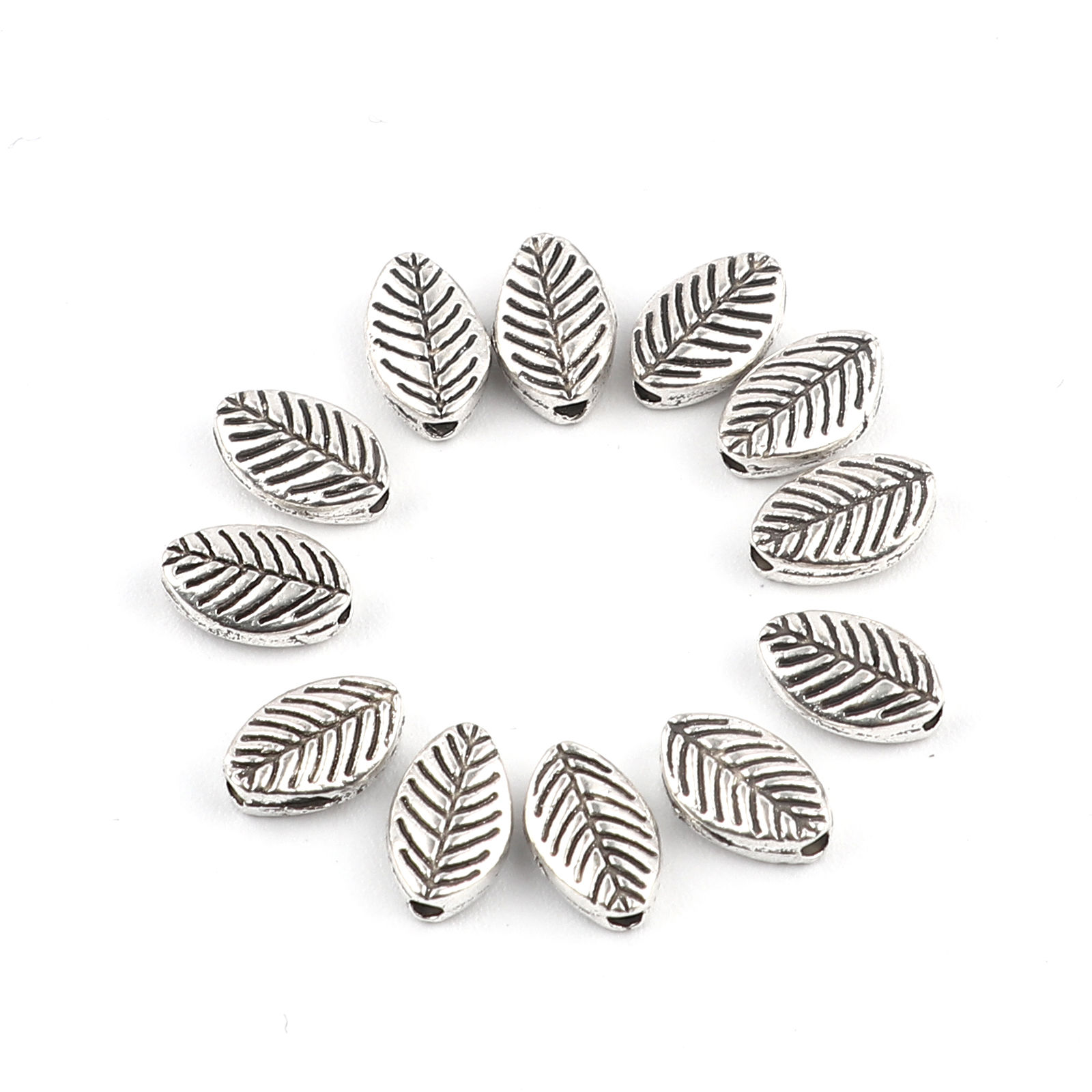 Picture of Zinc Based Alloy Spacer Beads Leaf Antique Silver Color About 9mm x 6mm, Hole: Approx 1.6mm, 200 PCs
