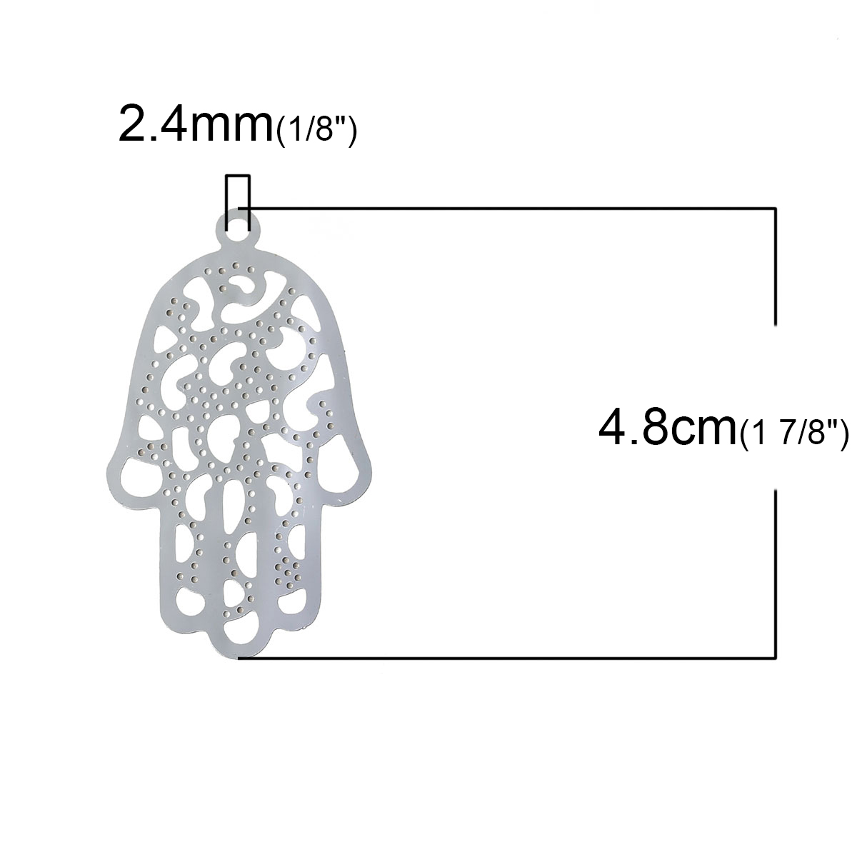 Picture of 304 Stainless Steel Filigree Stamping Pendants Hamsa Symbol Hand Silver Tone Hollow 48mm(1 7/8") x 28mm(1 1/8"), 10 PCs