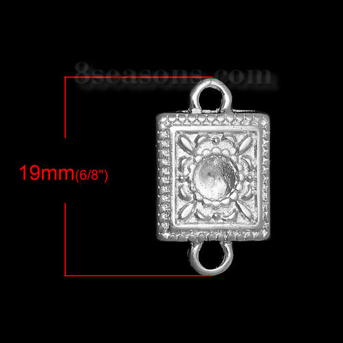 Изображение Цинковый Сплав Коннекторы фурнитуры Квадратные Посеребренный Цветок С узором (Для ss23 Стразы) 19мм x 12мм, 20 ШТ