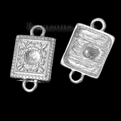 Изображение Цинковый Сплав Коннекторы фурнитуры Квадратные Посеребренный Цветок С узором (Для ss23 Стразы) 19мм x 12мм, 20 ШТ