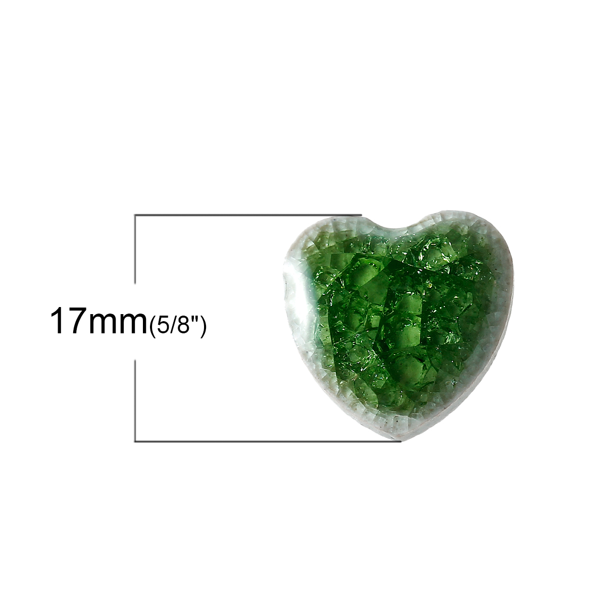 Imagen de Cerámica & Vidrio Dome Seals Cabochons Corazón Flatback Verde  Grieta 17mm x 17mm, 5 Unidades