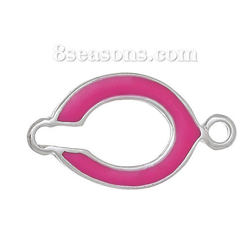 Bild von Zinklegierung Verbinder Oval Silberfarbe Fuchs Tierie Emaille, 22mm x 11mm, 10 Stücke