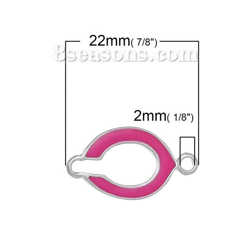 Bild von Zinklegierung Verbinder Oval Silberfarbe Fuchs Tierie Emaille, 22mm x 11mm, 10 Stücke