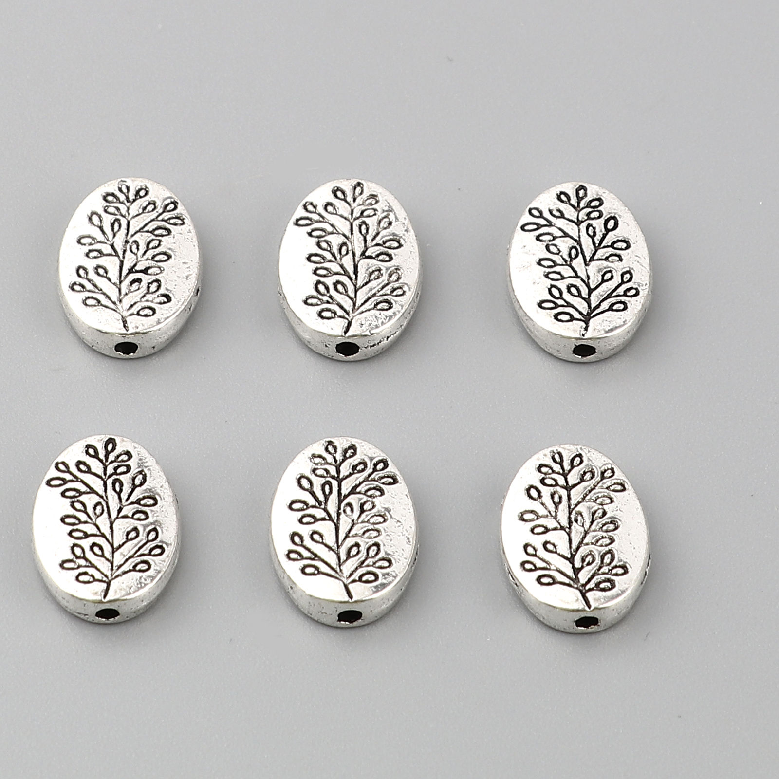 Picture of Zinc Based Alloy Spacer Beads Oval Antique Silver Color Leaf About 13mm x 10mm, Hole: Approx 1.4mm, 50 PCs
