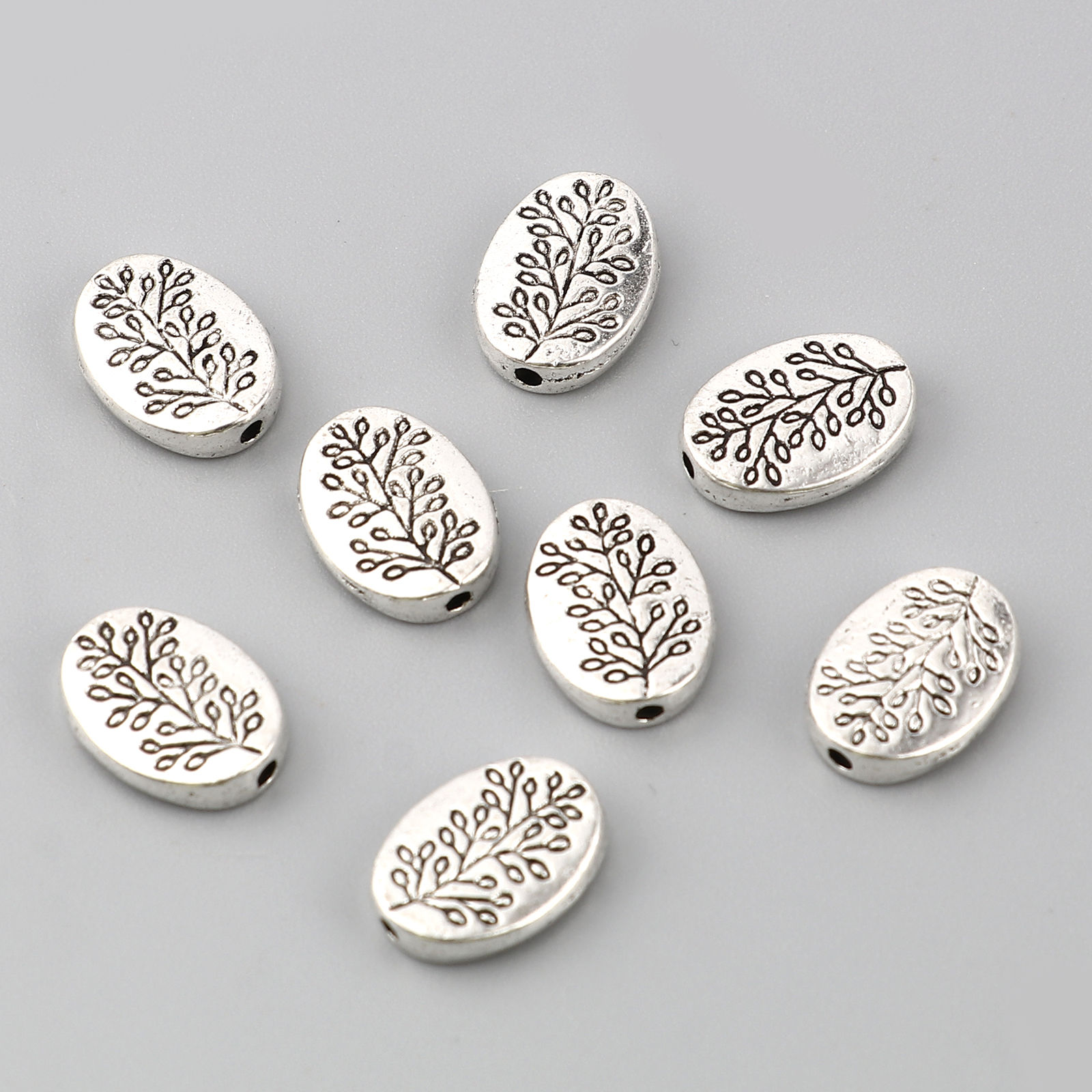 Picture of Zinc Based Alloy Spacer Beads Oval Antique Silver Color Leaf About 13mm x 10mm, Hole: Approx 1.4mm, 50 PCs