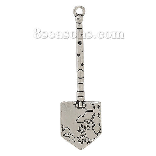 Bild von Zinklegierung Charm Anhänger Schaufel Antiksilber Weihnachten Schneeflocke 56mm x 16mm, 2 Stücke