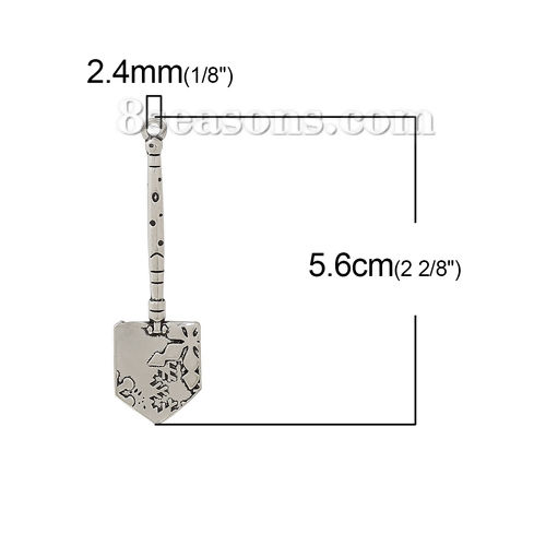 Bild von Zinklegierung Charm Anhänger Schaufel Antiksilber Weihnachten Schneeflocke 56mm x 16mm, 2 Stücke