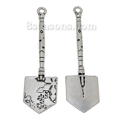 Bild von Zinklegierung Charm Anhänger Schaufel Antiksilber Weihnachten Schneeflocke 56mm x 16mm, 2 Stücke