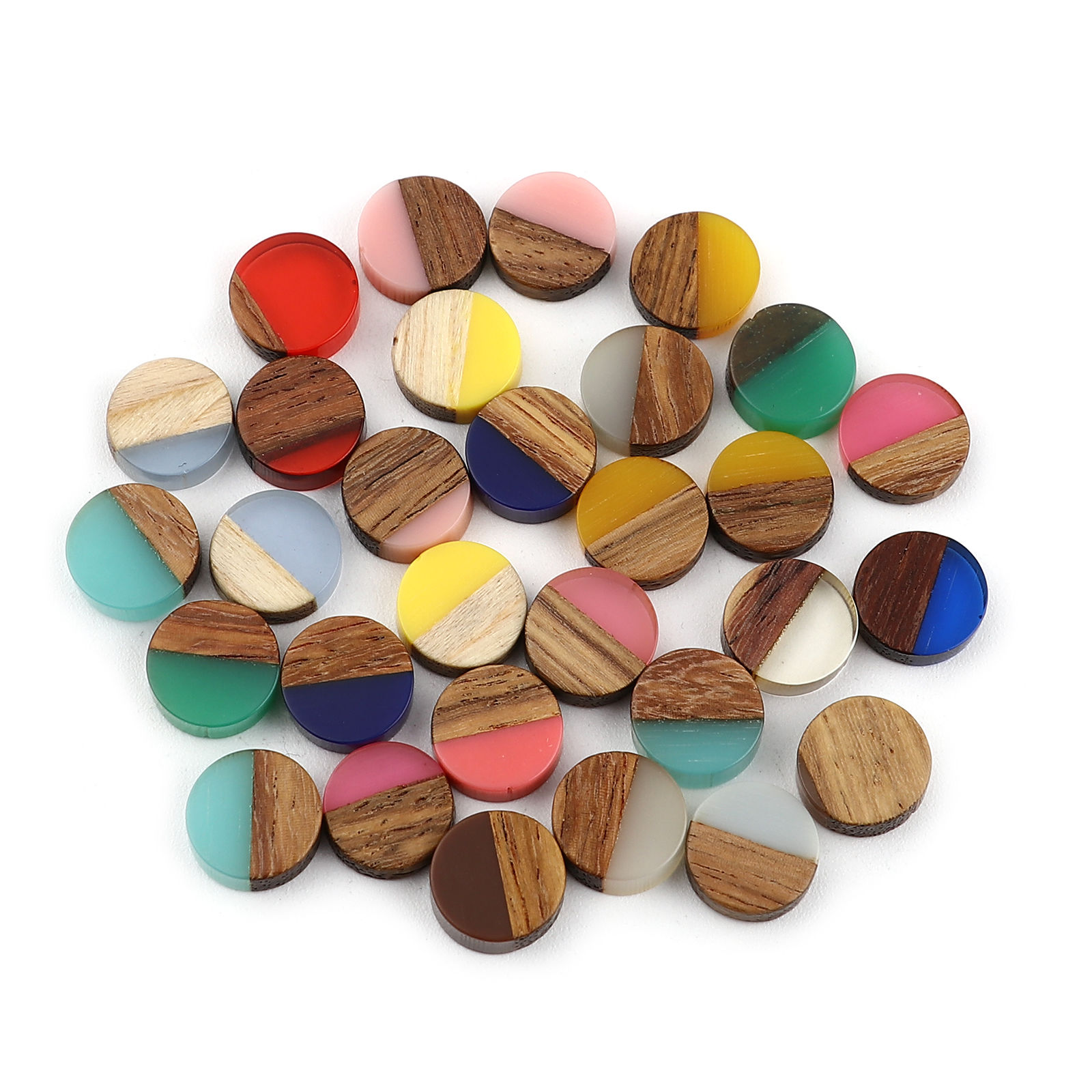 Bild von Harz & Natürliches Holz Natürliches Holz-Effekt Harz Dom Cabochon Verzierung Rund Zufällig Mix 10mm D., 10 Stück