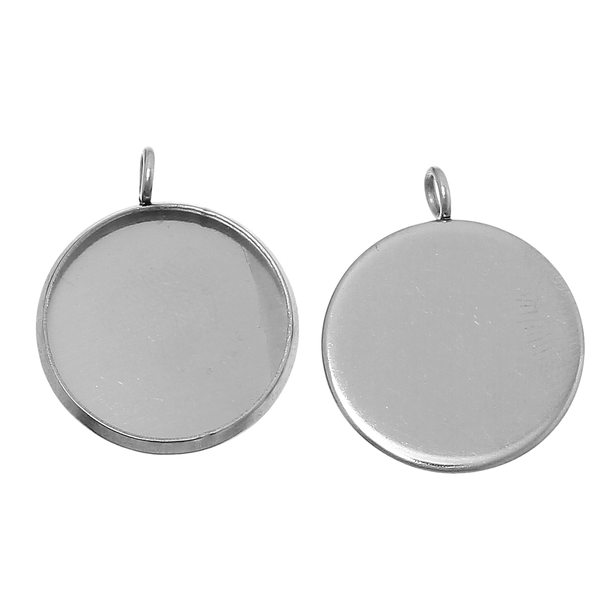 Bild von 304 Edelstahl Cabochon Fassung Anhänger Rund Silberfarbe (für 16mm D) 22mm x 18mm 20 Stück