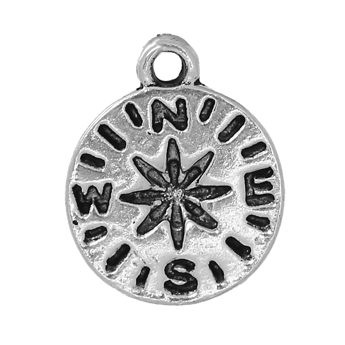Picture of Zinc Based Alloy Disc Charms Travel Compass Antique Silver Color 16mm( 5/8") x 13mm( 4/8"), 30 PCs