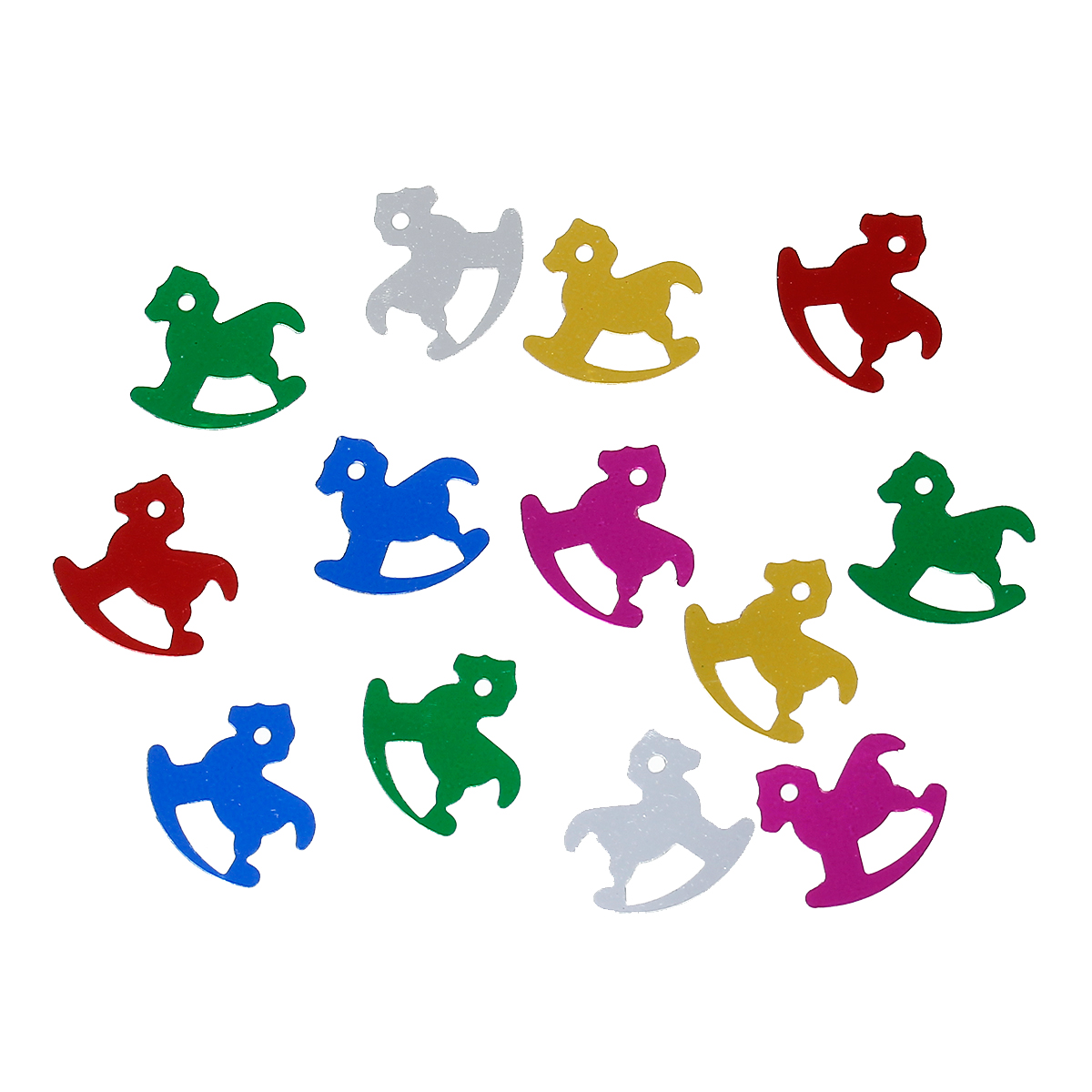 Picture of PVC Sequins Paillettes Rocking Horse At Random Mixed 14mm( 4/8") x 14mm( 4/8"), 50 Grams (Approx 1429 PCs/Packet)