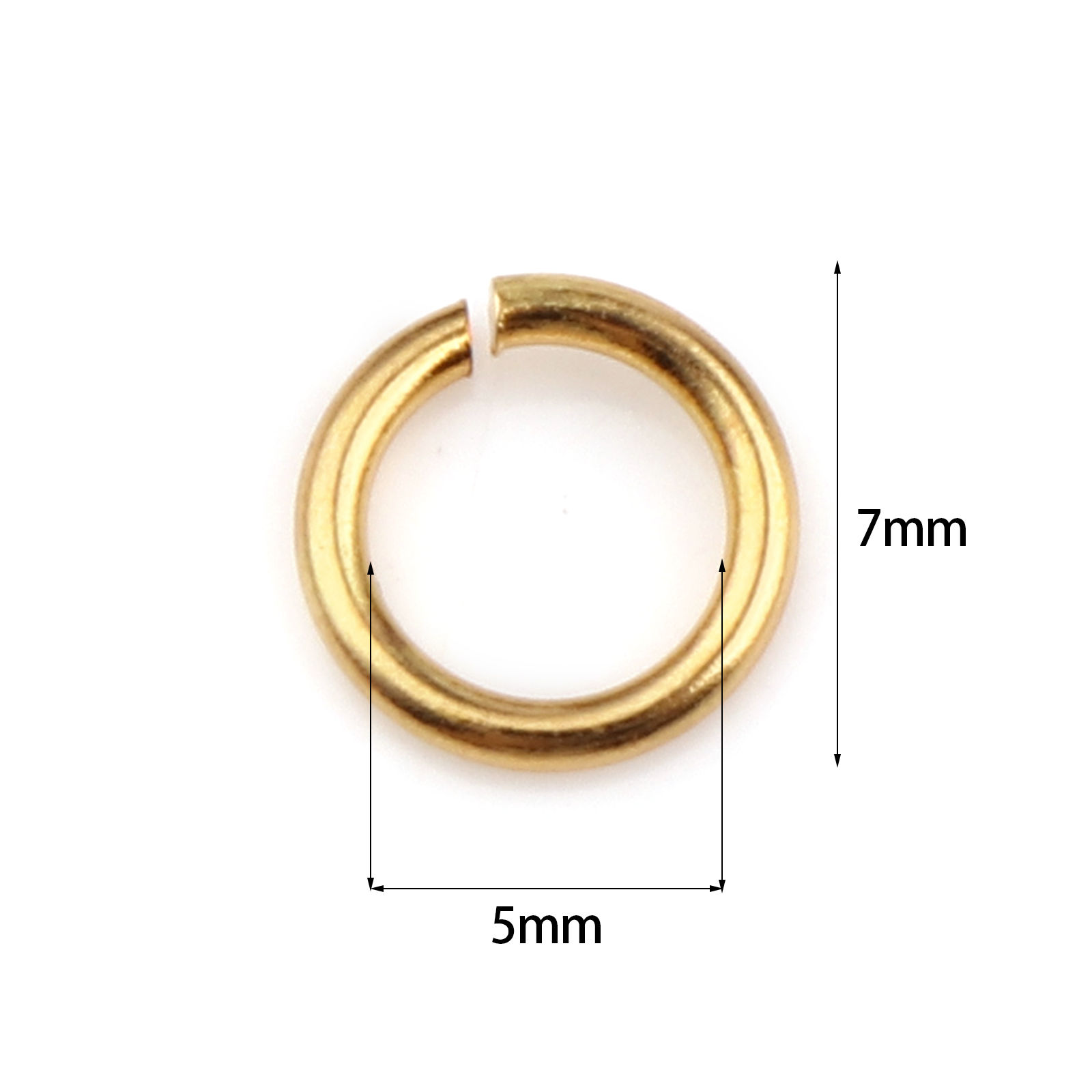 Picture of 50 PCs 7mm Dia., 0.9mm(19 gauge) 304 Stainless Steel Open Jump Rings Findings For Jewelry Making Gold Plated Round