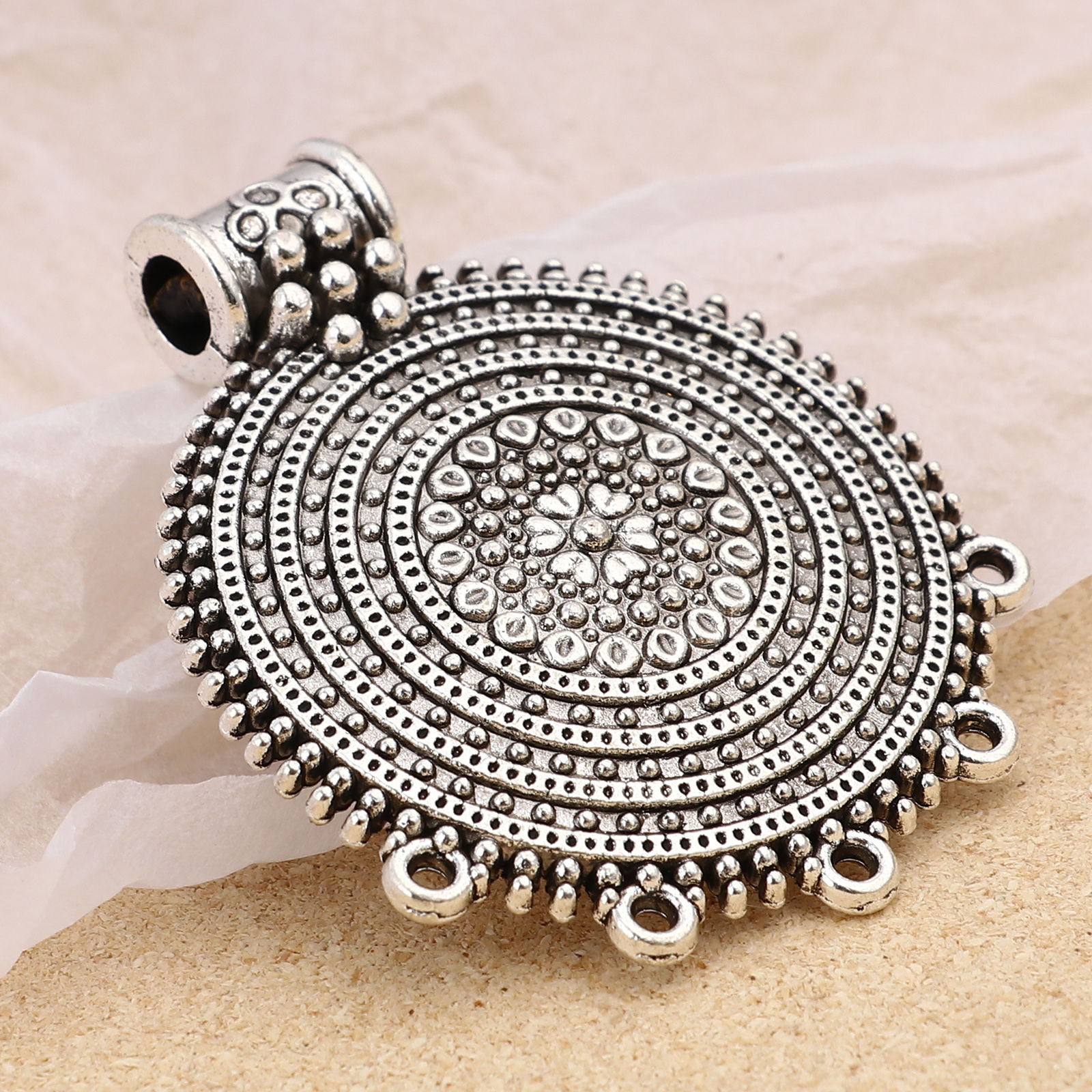 Picture of Zinc Based Alloy Chandelier Connectors Round Antique Silver Color Dot 48mm x 39mm, 5 PCs