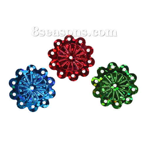 Picture of PVC Sequins Paillettes Christmas Plum Blossom At Random Mixed 19mm( 6/8") x 18mm( 6/8") , 100 Grams (Approx 1250 PCs/Packet)